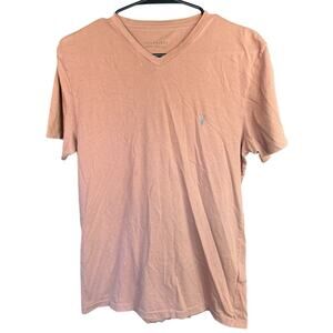 All Saints Tonic Men's S/S V-Neck Embroidered Cotton T-Shirt Oxblood Red M